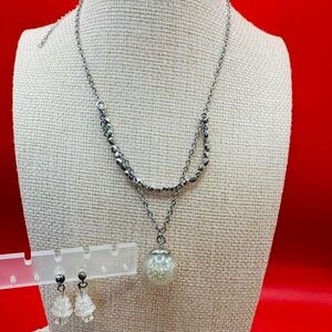 Floating Rhinestone Necklace And Tree Bead Earrings Bundle